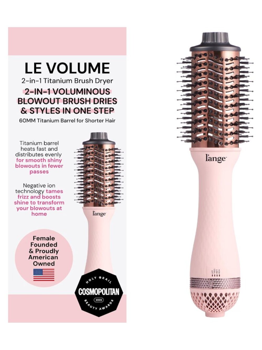 Le Volume 2-in-1 Titanium Blow Dryer Brush Oval Barrel Hot Air Styler Frizz